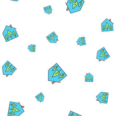 Eco friendly house. Seamless pattern of ecological icons