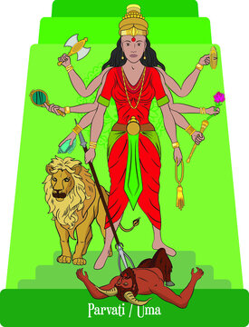 Isolated vector illustration of Hind&uacute; mythological goddess, Parvati, Uma
