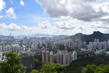 Fototapeta na wymiar The Hong Kong Skyline as Seen from Kowloon Peak