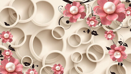 3D customized wallpaper design and jewelry beautiful flower and 3d circle background