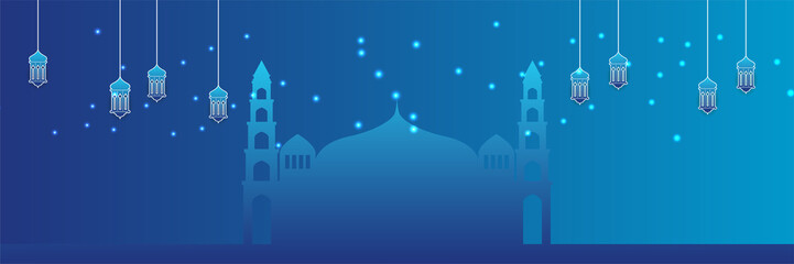 Stylish blue golden mosque design islamic banner background