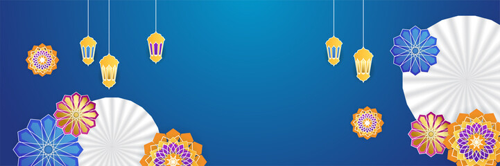 Stylish blue golden mosque design islamic banner background