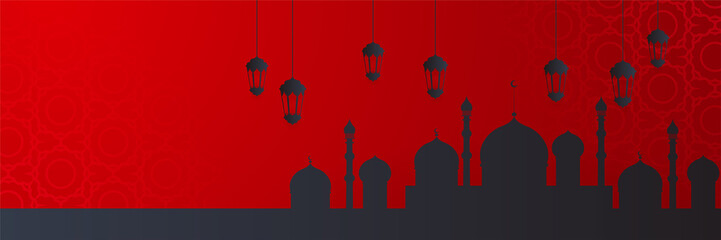 Stylish red golden mosque design islamic banner background