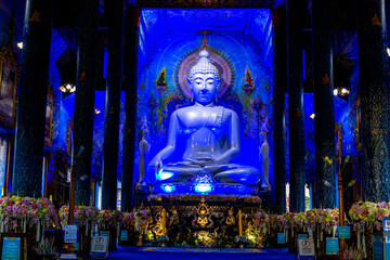 Wat Rong Suea Ten-Chiang Rai:24 September 2021,tmosphere inside the temple,there is an old white...