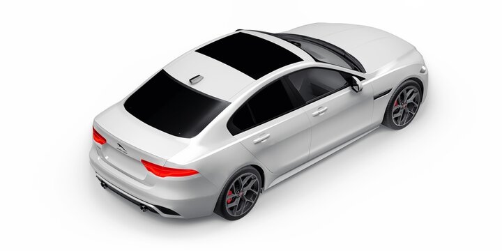 Paris, France. February 3, 2022: Jaguar XE R Dynamic 2020. White Premium sports sedan. 3D illustration