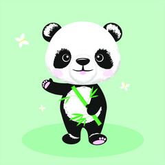 Cute panda with bamboo, vector illustration. 