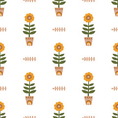 Scandinavian folk art pattern. Folk floral pattern. Swedish folk art print, seamless background, swedish textile, wallpaper. Bright stylized decorative floral elements. Scandi illustration.