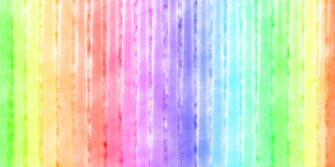 水彩で描かれた縦線の虹色背景