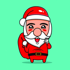 cute santa claus character with gift bag in his hands premium vector