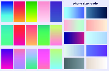 25 set color background. Modern screen vector design for mobile app. Soft color gradients.