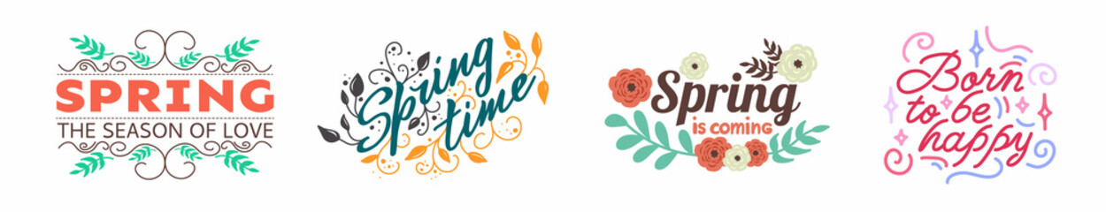 set spring typography design elements. Lettering of inspirational inscriptions about spring. Spring is coming. 
