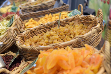 view of a display of dried fruits