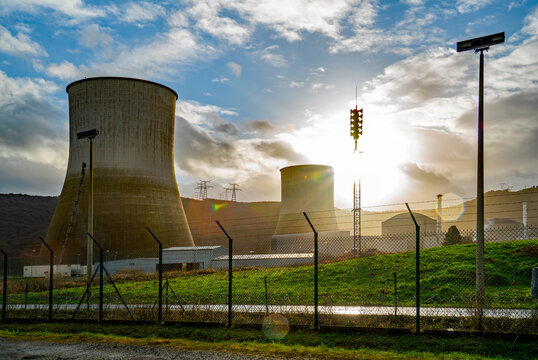 Landscape with cooling towers of a nuclear power plant

