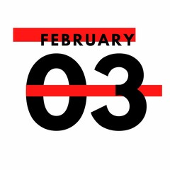 February 3 . Modern calendar icon .date ,day, month .Flat style calendar for the month of February