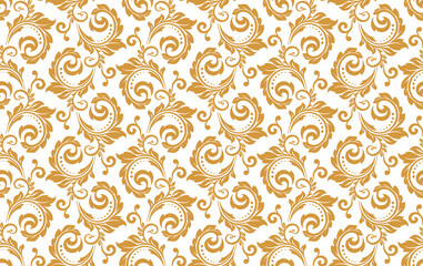 Flower pattern. Seamless white and gold ornament. Graphic vector background. Ornament for fabric, wallpaper, packaging