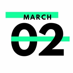 March 2 . Modern calendar icon .date ,day, month .Flat style calendar for the month of March