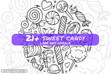 Sweet Candy Line Art Doodle