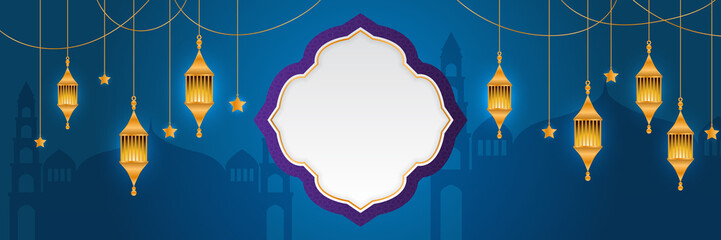 Stylish blue golden mosque design islamic banner background