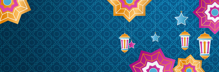 Stylish blue golden mosque design islamic banner background