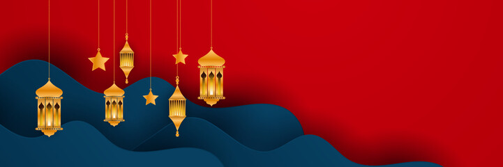 Stylish golden mosque design islamic banner background