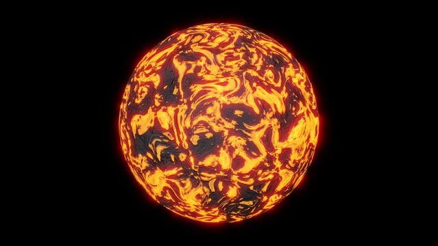 Hot lava planet. Planet Alien isolated on black background. 3D rendering. High quality 4k footage
