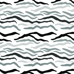Obraz premium Abstract Hand Drawing Horizontal Wavy Tiger Zebra Animal Skin Stripes Seamless Vector Pattern Isolated Background