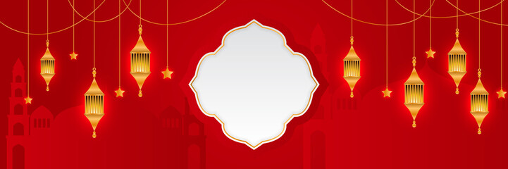 Stylish red golden mosque design islamic banner background