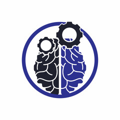 Brain and gear cog logo design. Education and mechanic symbol or icon. Unique science and industrial logotype design template.	