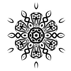 Monochrome circular geometric ornament. Round mandala for coloring book page. Template for printing on fabric.