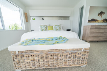 Interior home decor, bedroom in modern fresh colors