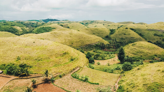 Teletubbies Hill. Drone Shot Tropical Savanna Hills at Nusa Penida, Bal