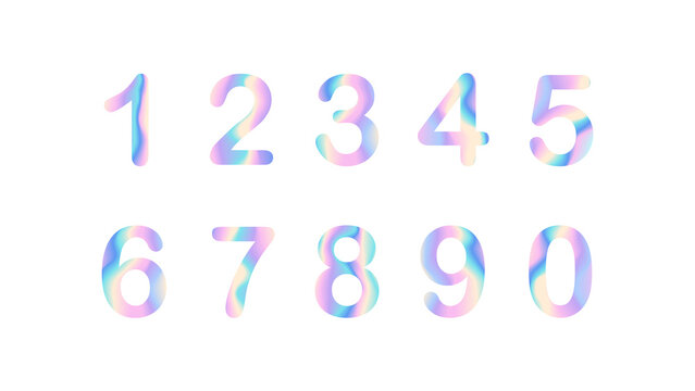 Hologram set of numbers from 0 to 9 on white background