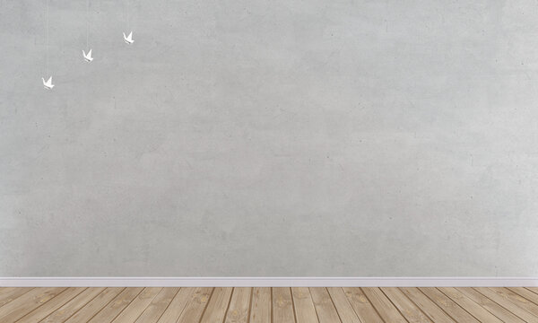 Empty Room With Grey Wall And Space For Mockup, 3d Rendering