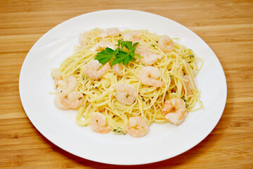 Spaghetti Served with Shrimp Scampi	