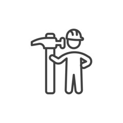 Carpenter with hammer line icon