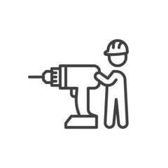 Man with screw gun line icon