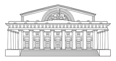Old Saint Petersburg Stock Exchange building in Russia, line art architecture drawing, hand drawn city illustration on white background