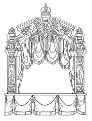 Main box of the Mariinsky Theatre in Saint Petersburg Russia, line art drawing, hand drawn theatre on white background