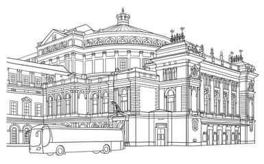The Mariinsky Theatre in Saint Petersburg Russia, line art architecture drawing, hand drawn city illustration on white background