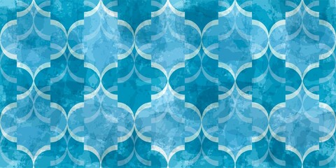 Moroccan Seamless Pattern. Turkish Mosque Window Shape. Arabic Mosaic Watercolor Ornament Background. Eid Mubarak Muslim Decoration. Ramadan Kareem Islamic Illustration