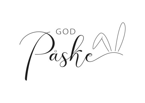 Danish text God Påske. Happy Easter vector lettering with bunny ears. Isolated on white background