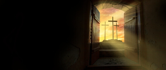 Crucifixion Of Jesus Christ At Sunrise