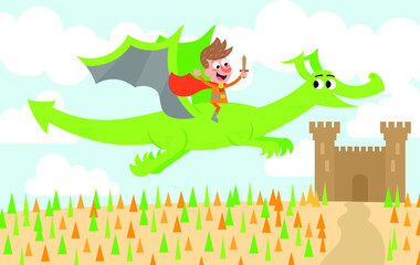 Fairy tale vector with prince and dragon theme