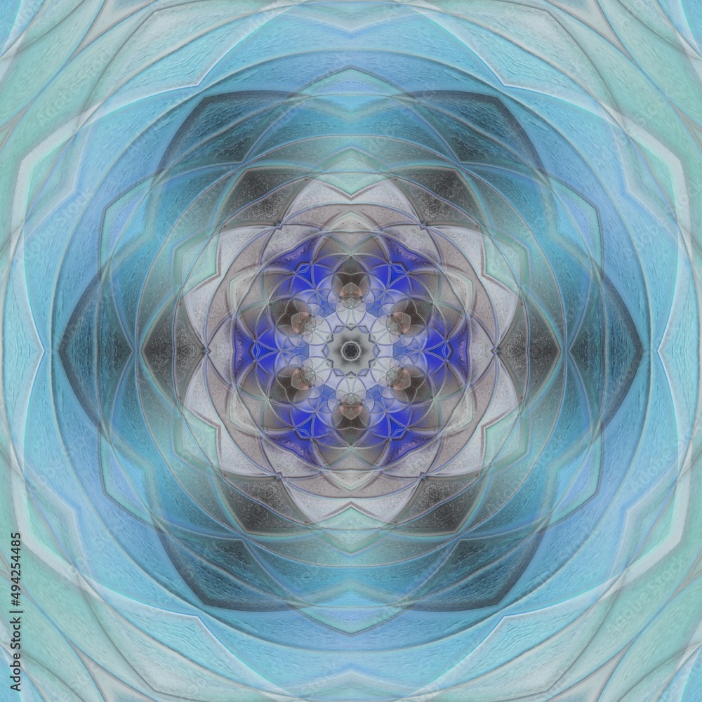 Poster pastel coloured water-colour abstract pattern in a beige textured background hexagonal kaleidoscopic design