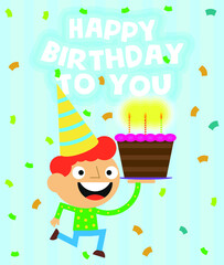 Cute boy celebrating birthday greeting card