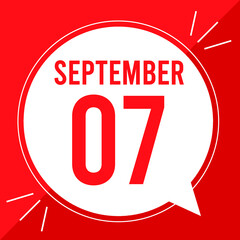 A vector illustration with text: September 7 st day. White balloon on a red backgound.