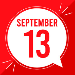 A vector illustration with text: September 13 st day. White balloon on a red backgound.