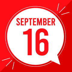 A vector illustration with text: September 16 st day. White balloon on a red backgound.