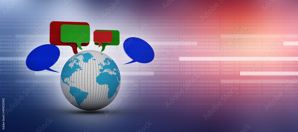 Poster 3d rendering chat box with globe