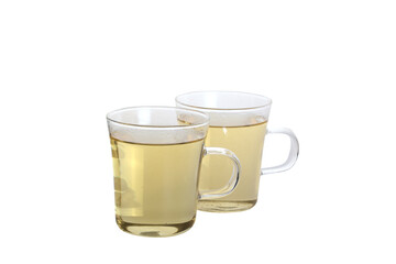 green tea in a glass cup stands on a white background